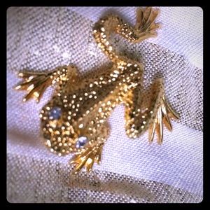 St. John Frog Crystal Eyes Brooch Couture